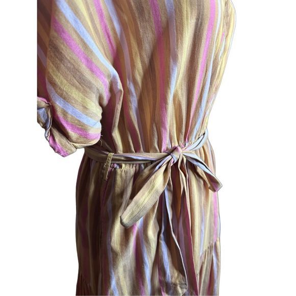 Xirena Drue‎ Midi Pink Tan Short Sleeve Cotton Tie Dress Size Small Women's - Picture 8 of 10